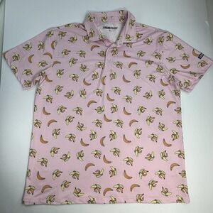 Shank It Golf Polo Mens XL Pink Banana Print Short Sleeve Performance Shirt